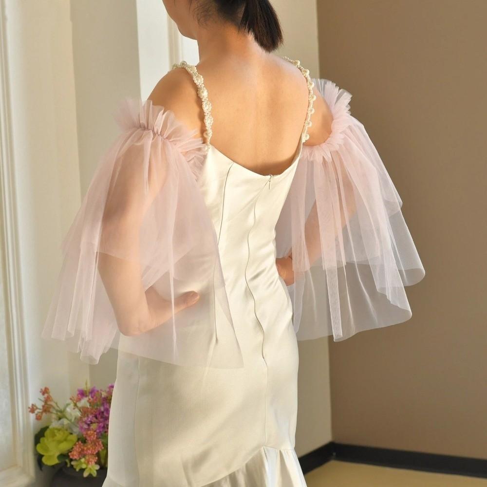 Elastic Bridal Gloves Solid Color Bridal Puff Sleeve Wedding Accessories Pleated Gloves Women