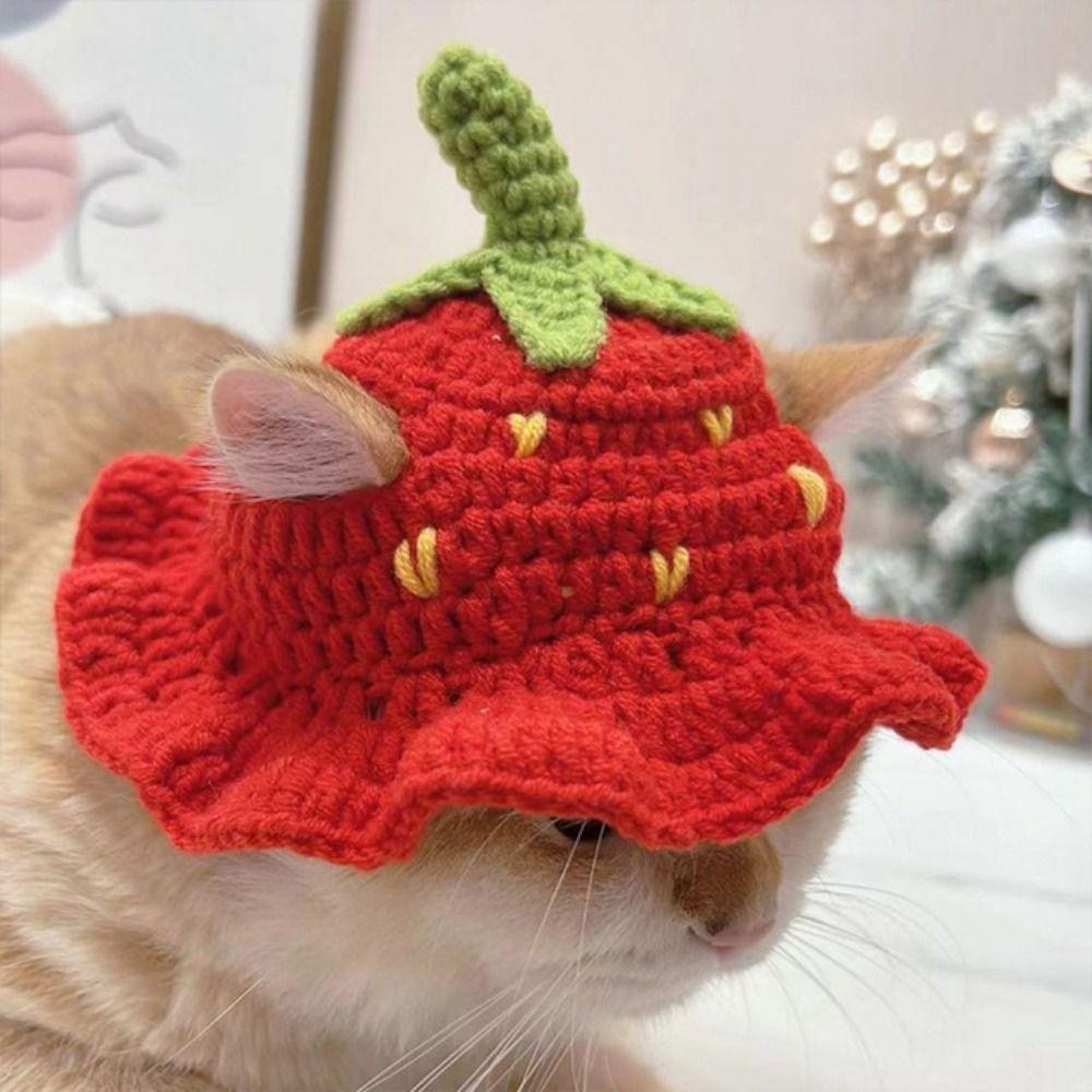 Winter 2023 Warm Elastic Crochet Cat Hat Frog Hat Pet Cap for Party Photo Props