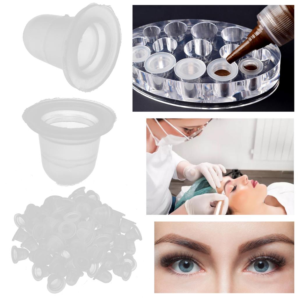 100 шт. одноразовые чашки с чернилами для татуировки, силиконовые колпачки для микроблейдинга с пигментами для перманентного макияжа