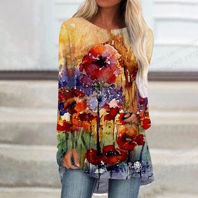 Женская футболка с цветочным принтом Футболка с цветочным принтом Женская мода Футболки с изображением растений и цветов Футболки с длинным рукавом Футболки с рисунком Y2K