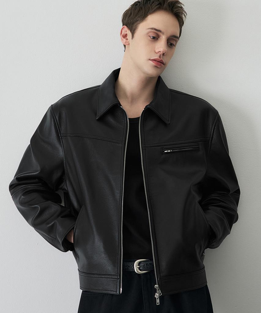 Draw Fit Russell Single Cow Leather Jacket [Black]