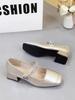 Champagne Gold Thick Heel Light Mouth Single Shoes Women's 2025 Autumn New New Chinese Velcro with Skirt Mary Jane Shoes