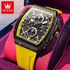 Men's Watches Hollowed Quartz Wristwatch Silicone Strap Tonneau Large Dial Design Waterproof Luminous Watch