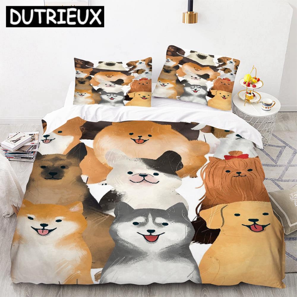 Cute Cartoon Dogs Animal 3D Duvet Cover Bedding Set Comforter Linen Pillowcases Quilt Cover Home Decor Single Double Twin Queen