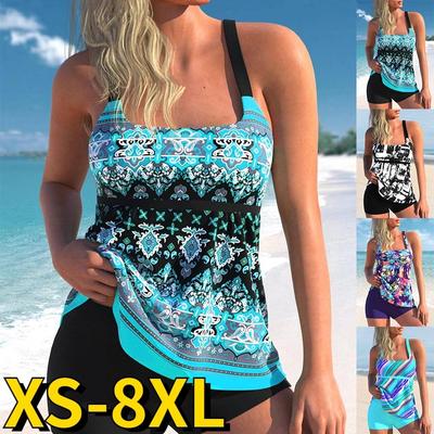 2024 Новый женский модный купальник с высокой талией и принтом, свободный сексуальный танкини, летний комплект из двух предметов, монокини, женская пляжная одежда с высокой талией