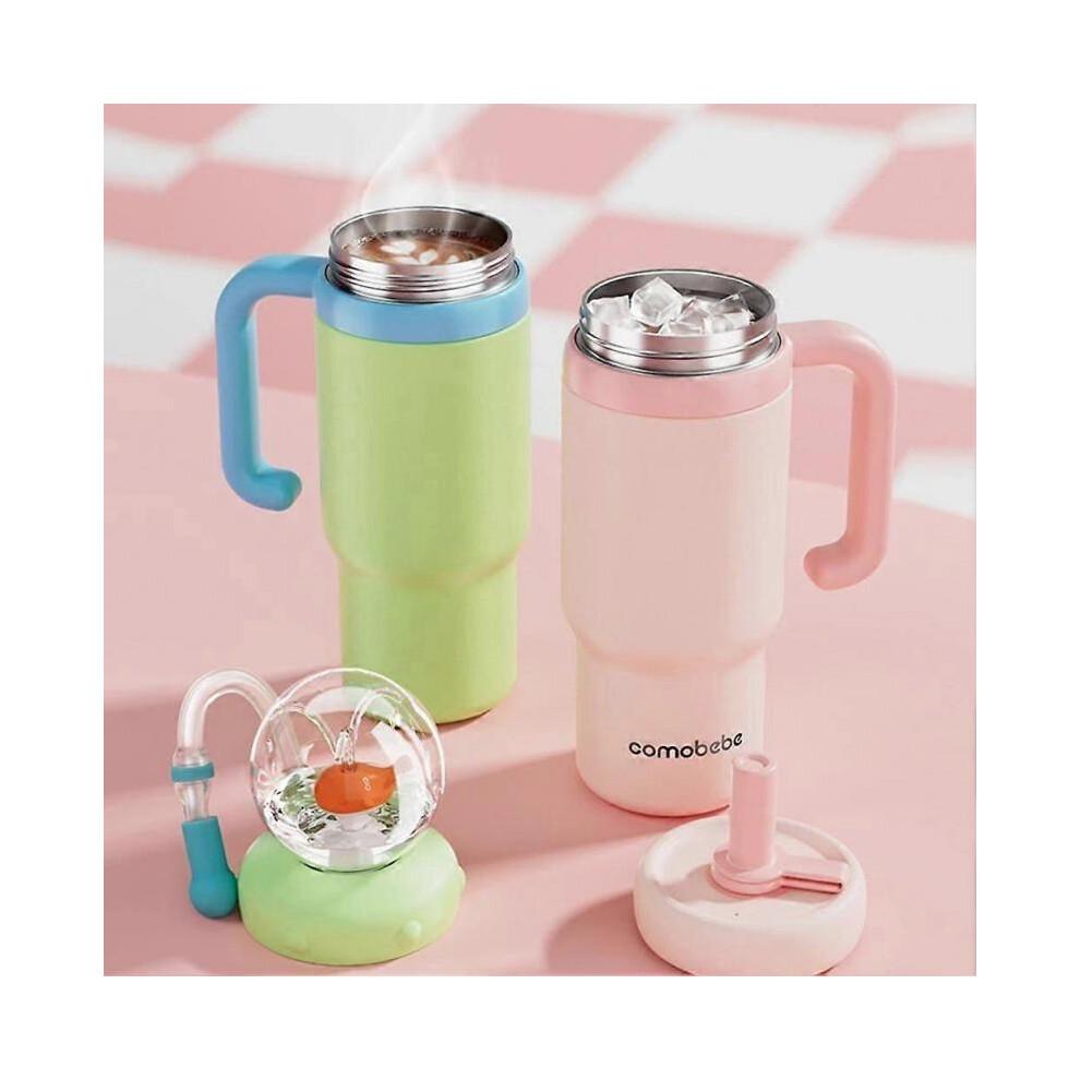 (Yellow) Stainless Steel Whale Fountain Tumbler with Handle Two Lids