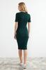 Женское модное новое платье изумрудно-зеленого цвета с круглым вырезом в рубчик, эластичное вязаное платье-карандаш миди