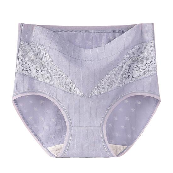 Lady Underpants High Waist Plus Slze Lace Trim Butt-covered Tummy Control Solid Color Elastic Panties Seamless Comfort Daily Sport Briefs