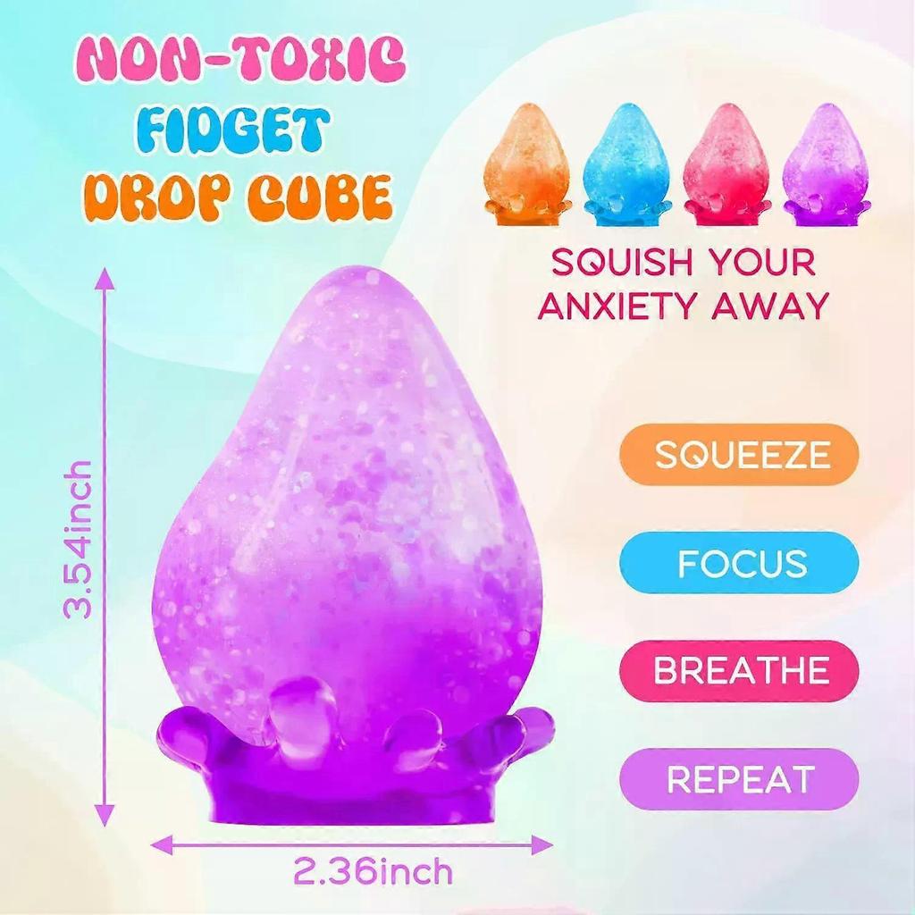 Dream Water Drop Maltose Squishy Toy, Glitter Stretchy Fidget Toy, Stress Relief Sensory Toy for Kids and Adults, 4 Colors