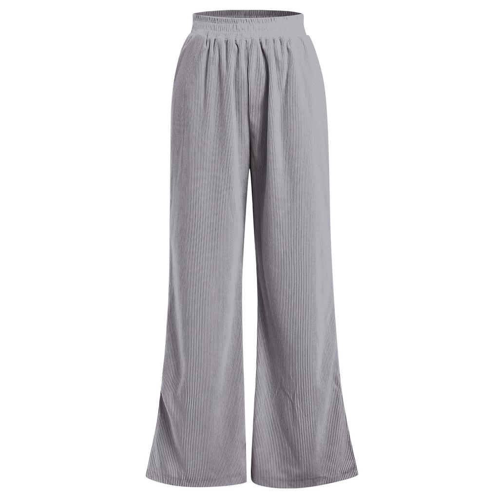 Women's High Waisted Casual Solid Color Corduroy Splicing Slit Hem Pants