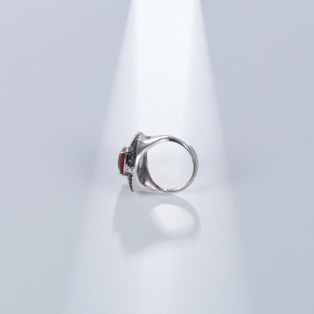 Original Designer Luxury Onyx Ring, Adjustable Retro Style 925 Silver Inlaid with Natural Gemstone Enamel Ring