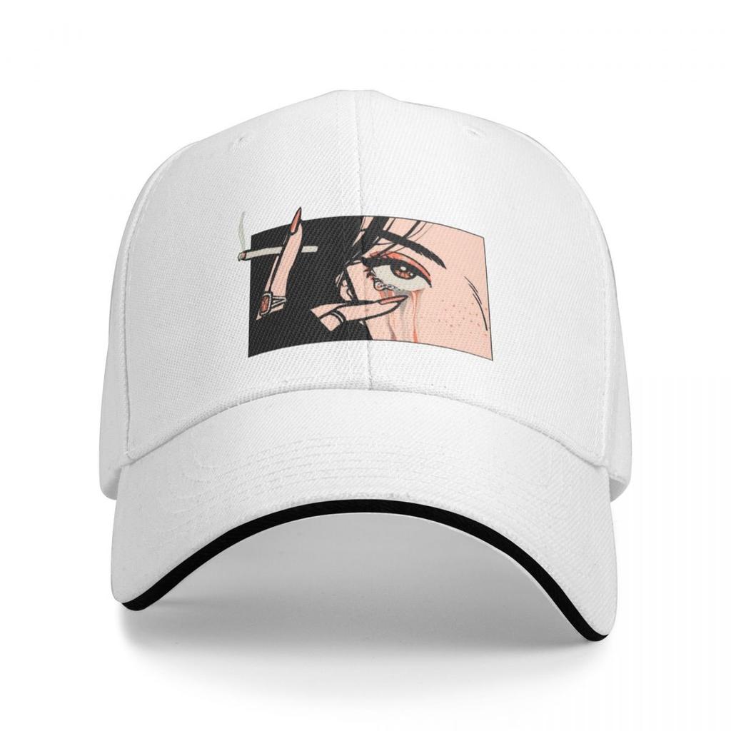 Crying Girl With Cigarette Baseball Cap Trucker Cap Anime Hat Women Unisex'S