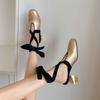 Krazing Pot Mules Cow Skin Square Toe Metal Circle Strange Style High Heels Spring Summer Shoes Vintage Plus Size 43 Women Pumps