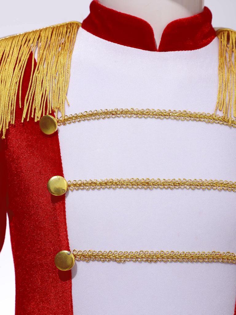 Цирковой купальник для девочек с длинным рукавом, эполетами с кисточками и сетчатой пачкой-туту, костюм для рождественского фестиваля и выступлений