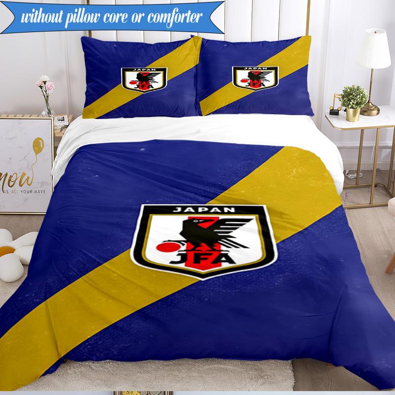 3PCS Japan Football Association Emblem Bedding Set 2D Printing (Includes 1 Duvet Cover + 2 Pillowcases Coreless), Bedroom decor,Fan gift