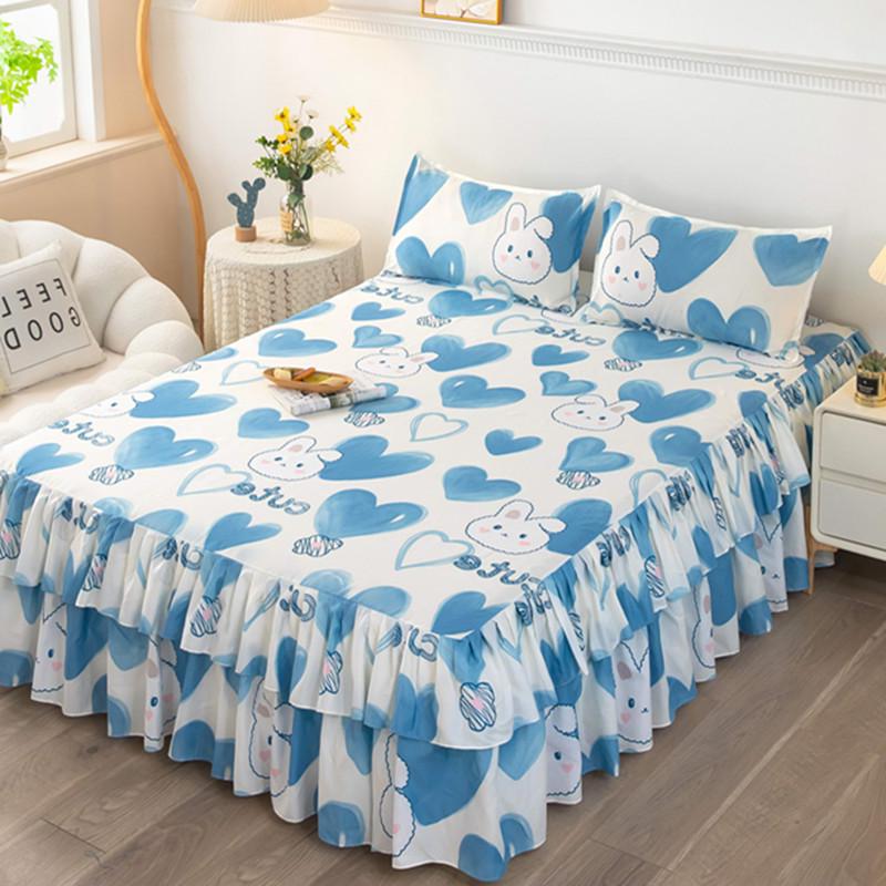 Skin-Friendly Non-Slip Fitted Bed Skirt and Mattress Protector for 1.8m Double Bed