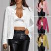 Women Cardigan Coat Stand Collar Short Type Long Sleeves Solid Color Sequin Jacket for Club Party Prom Slim Fit Commuting Outerwear