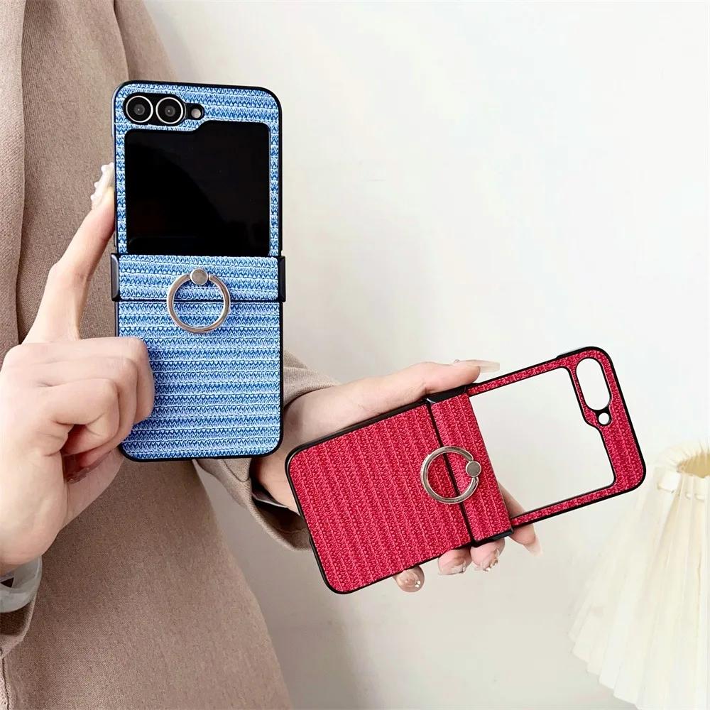 Кожаный Чехол для Телефона Samsung Galaxy Z Flip 7 FE 6 5 4 3 Flip6 Flip5 Flip4 Flip3 с Защитой от Ударов и Кольцом-Держателем
