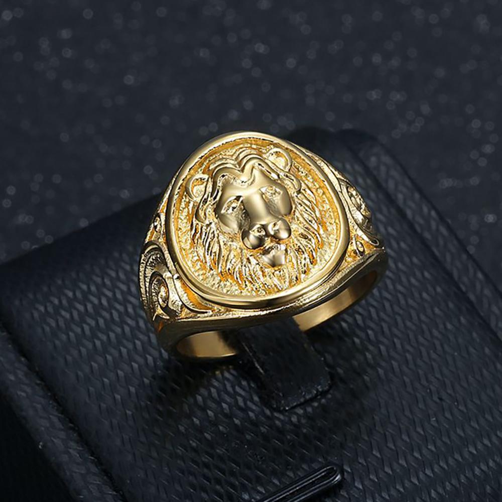 Vintage 316L Stainless Steel Animal Lion Pattern Rings for Men Women Punk Fashion Lion Head Ring Party Jewelry Gift Accessories