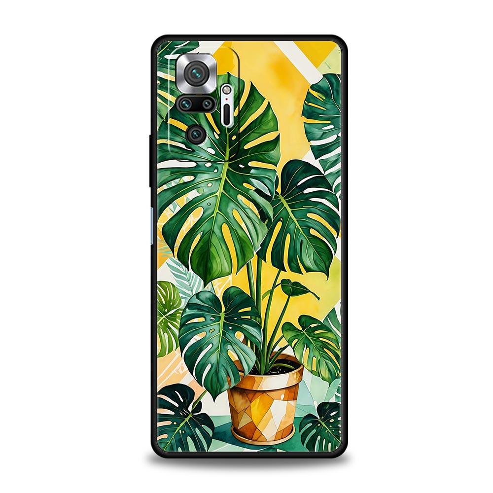 Чехол для телефона Monstera Green с листьями для Xiaomi Redmi Note 14 13 5G 10 11 12 Pro Plus 4G 14C 13C 12C 10C Черная крышка