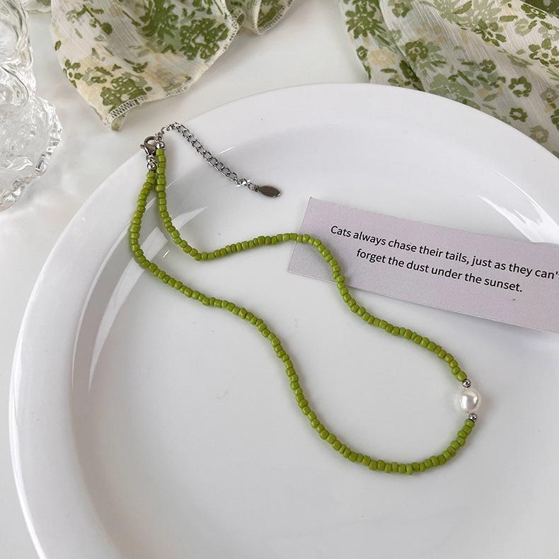 Свежий зеленый галстук, коллекция ожерелья ручной работы из бисера, цепочка на ключицу, дизайн, ниша, колье, ожерелье