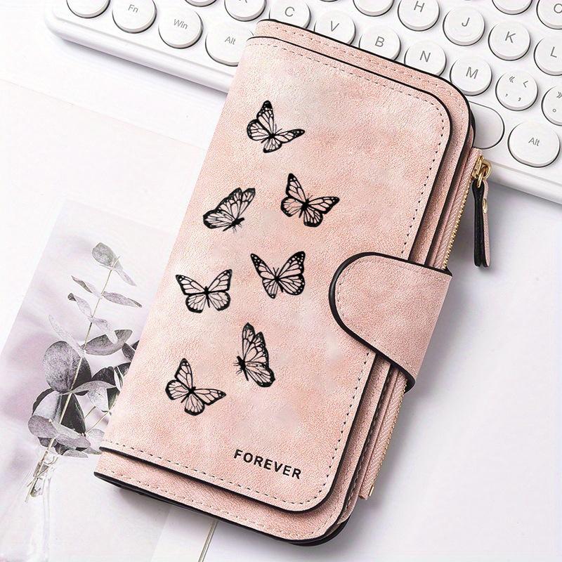 Women's Long Wallet with Butterfly Pattern 1 Piece Multi-functional Wallet Portable Snap Button Coin Purse Perfect for Cat Lovers Birthday Gift Daily