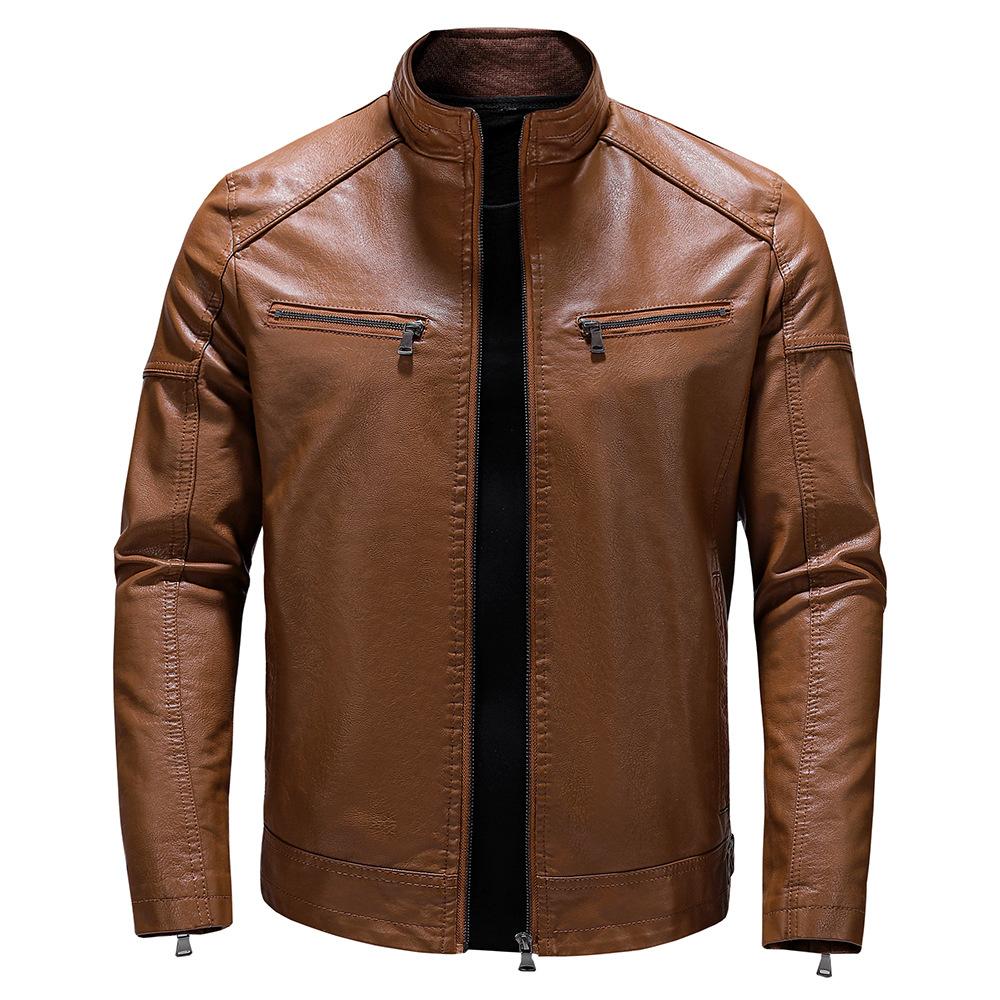 Men's Autumn and Winter New Men's PU Leather Jacket Short Stand-up Collar Youth Locomotive Leather Jacket