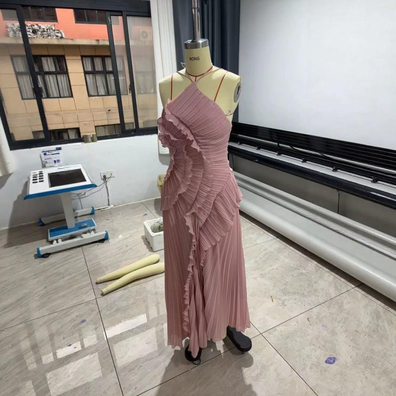 Womens Elegant Sweet Ruffle Halter Long Dress Slim Fit Party Wear