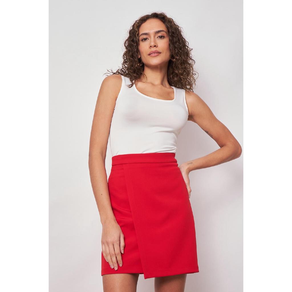 Women's Lightweight Lycra Fabric High Waist Wrap Double Breasted Lightweight Mini Pencil Skirt - Black