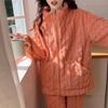 Women Pajamas Cozy Winter Pajamas Set with Stand Collar Zipper Closure Thick Coral Fleece Homewear Coat for Unisex for Nights