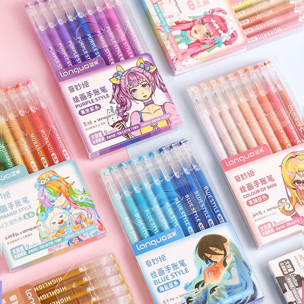 Kawaii Vintage Morandi Gray Pens Set Multi Color Gel Ink Pens Marker Liner Ballpoint Pen School Office Stationery Gift Pen