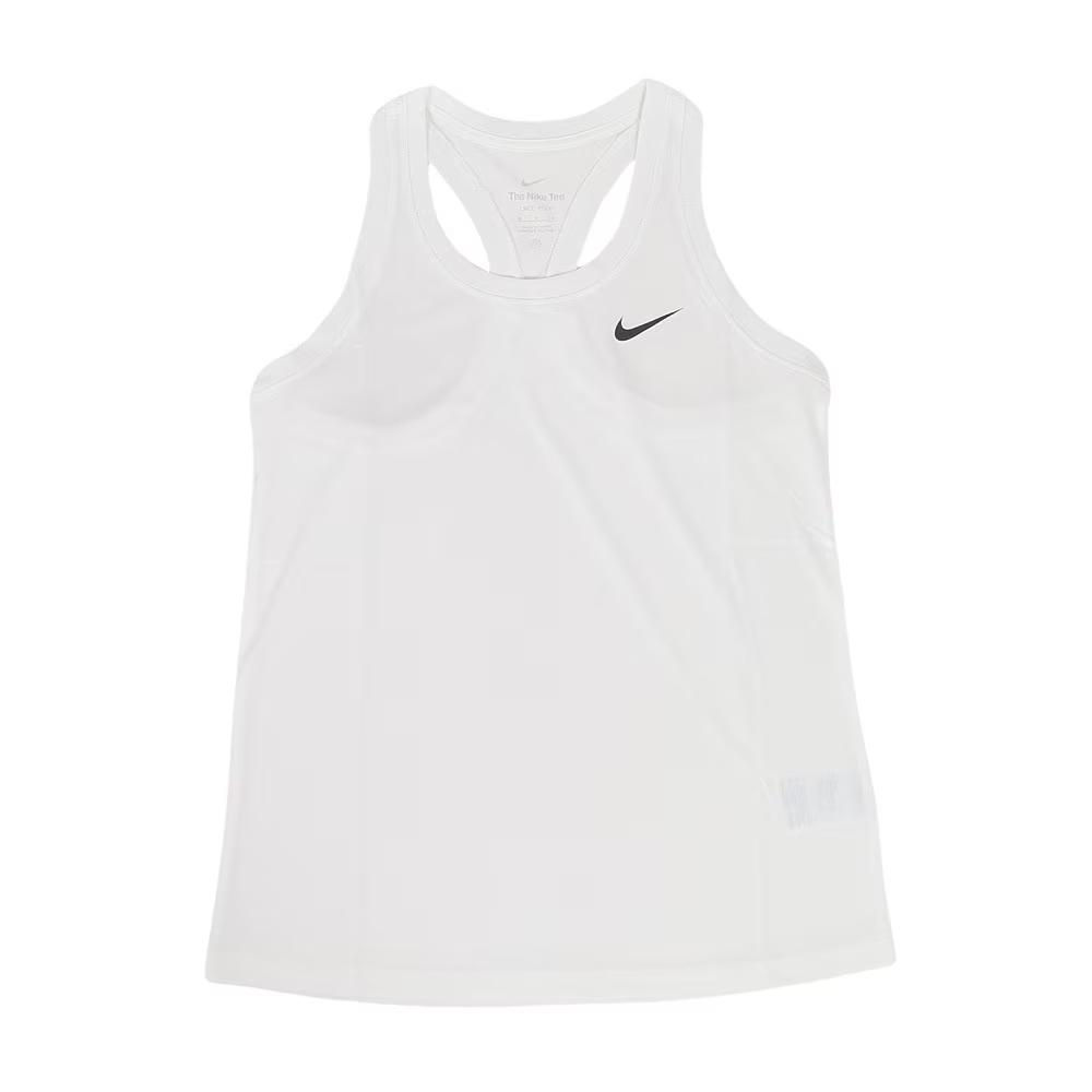 Nike Женский топ-майка Nike Dri-FIT с перекрестной спиной, отводящий влагу, удобный, однотонный, с круглым вырезом, Белый DX0707-100