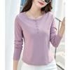 [JHIJSC] t-shirt ladies long sleeve spring cotton tight Plain color Fashionable cute large size (JP, alphabet, L, pink)