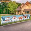 Xmas Yard Banner, Reindeer Santa Claus and Snowman, lawn wall festive party scene