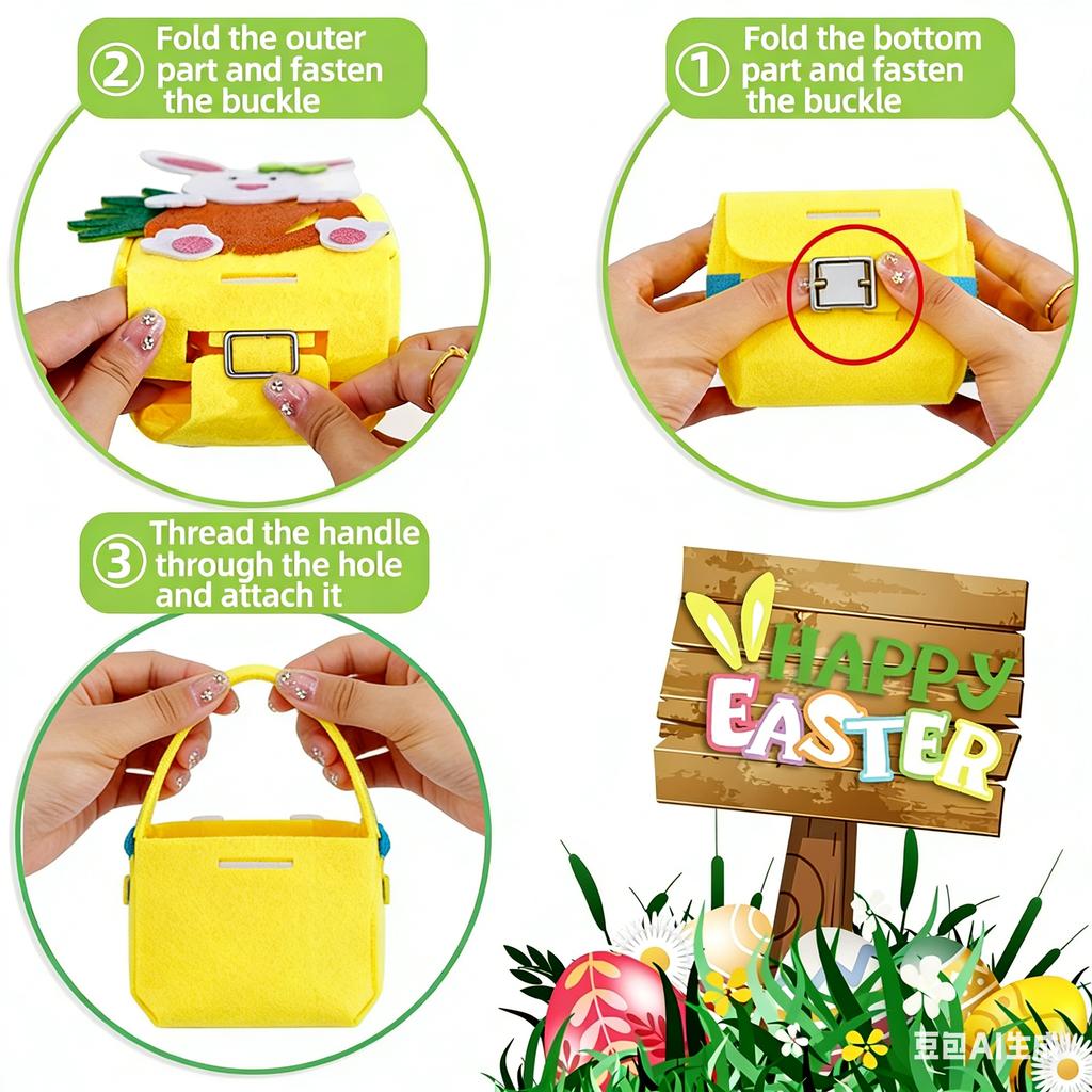 Easter Hand-Held Basket Decoration DIY Creative Felt Tote Bag 2026 Easter Bunny Egg Chicken Candy Bag Handmade Craft Supplies