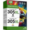 Чернильный картридж 305XL - Совместимый с HP - 2 шт. - Черный и цветной - 700 страниц черный, 450 страниц цветной