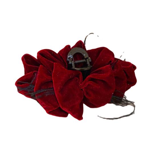 Women Hair Claw Large Pleated Velvet Multi-Layered Bowknot Decor Versatile Hair Clamp