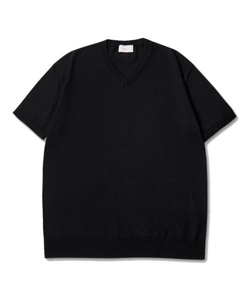 UNLC Cool Summer Washable Cotton V-Neck Knit (Black)