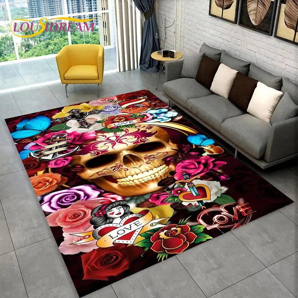 3D Creative Gothic Horror Skull Modern Area Rug,Carpet Rug for Living Room Bedroom Sofa Doormat Decor,Kitchen Non-slip Floor Mat