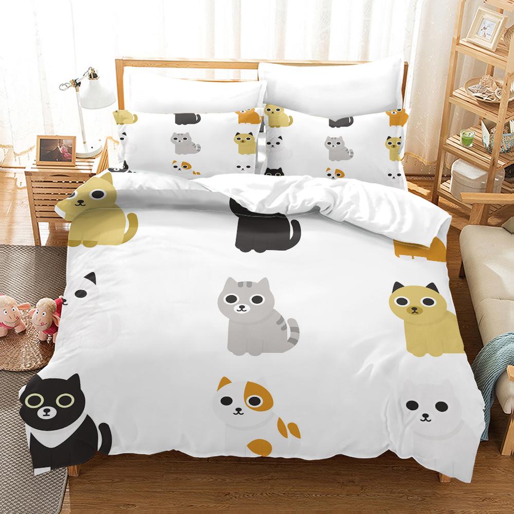 Cartoon Cat King Full Queen Duvet Cover Lovely Pet Kitty Bedding Set Animal Quilt Cover 2/3pcs Purple Polyester Comforter Cover