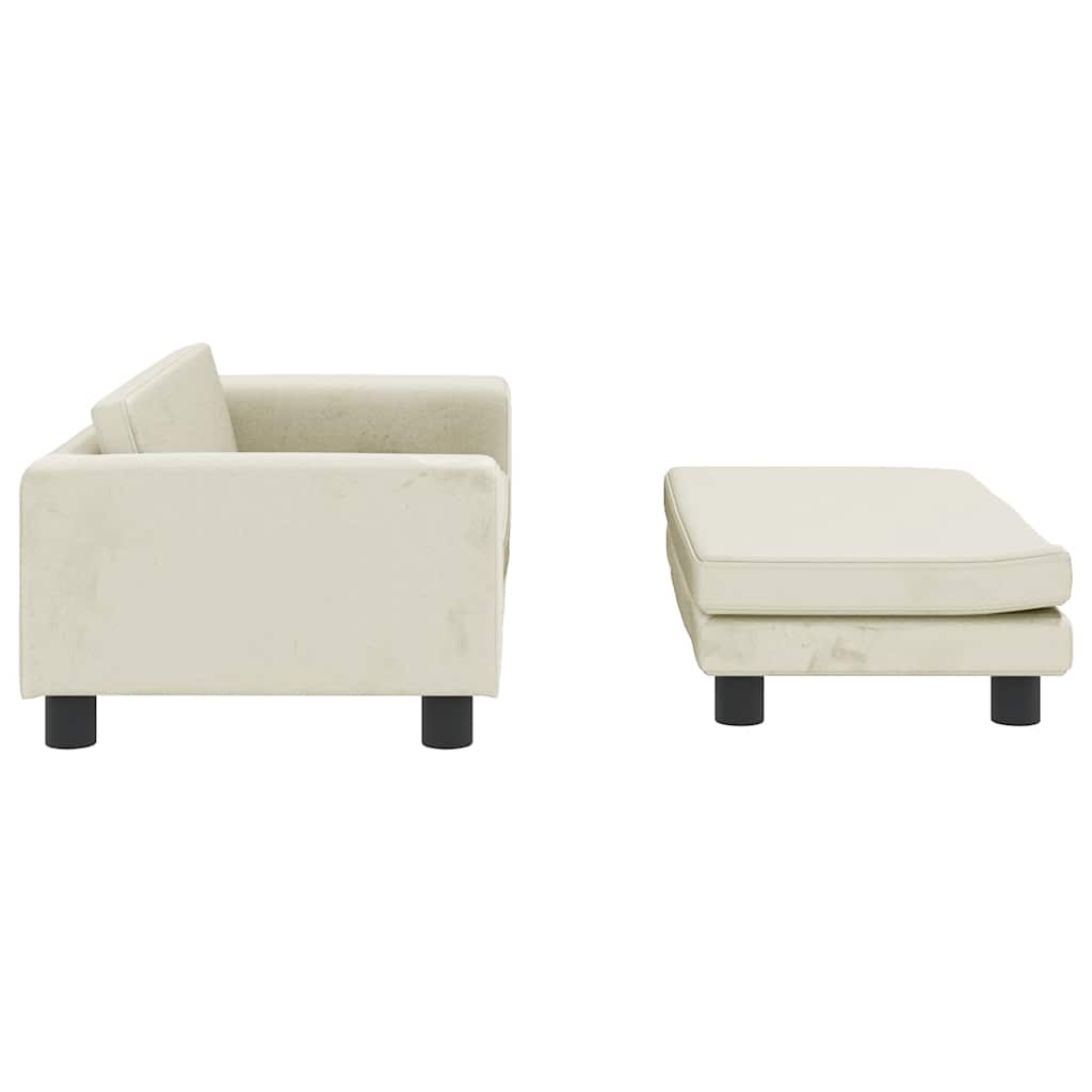 Kids Sofa with Footstool Cream 100x50x30 cm Velvet