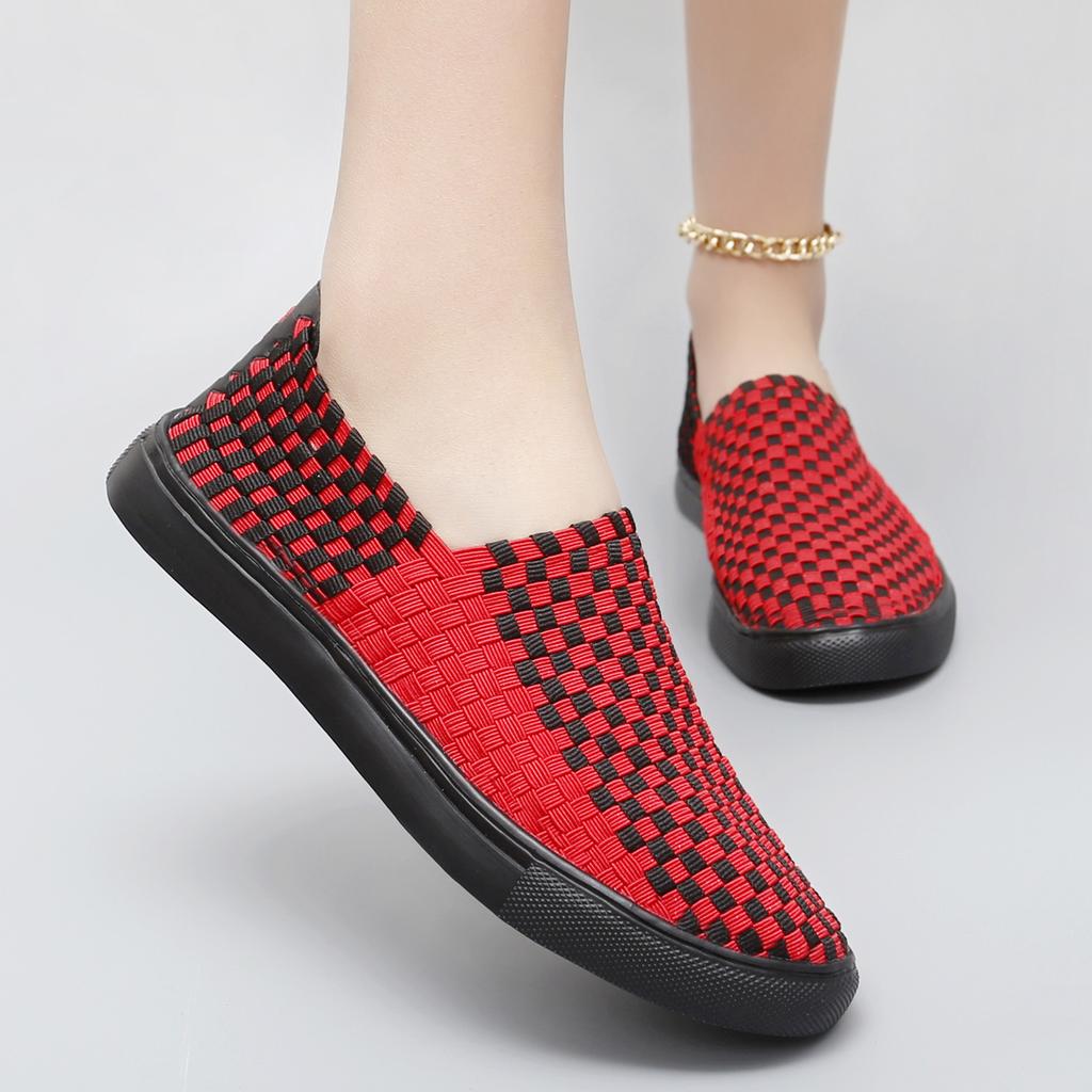 Женские плетеные кроссовки женские прогулочные туфли повседневные вулканизированные женские модные трикотажные плоские женские туфли без застежек удобные женские большие размеры