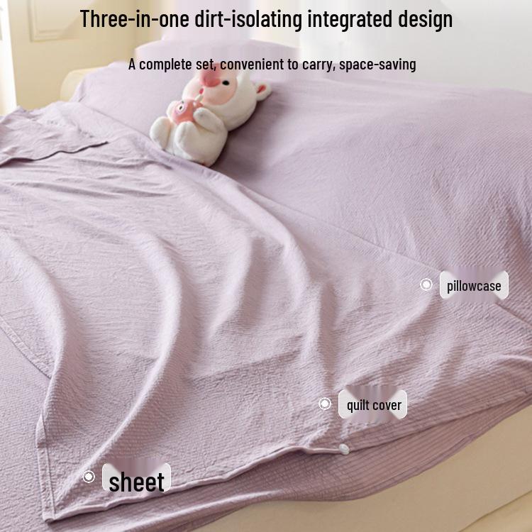 Portable Stain-Proof Cotton Sleeping Bag: Detachable, Solid Color Duvet Cover with Bed Sheet for Travel and Hotel Stays.