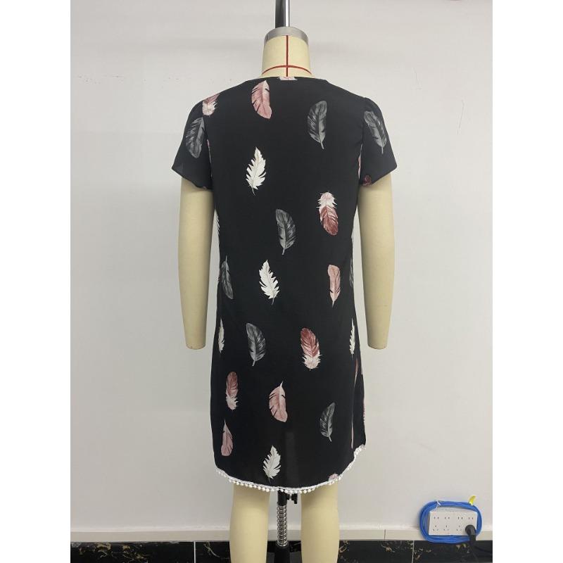 Женское летнее платье с кружевным лоскутным принтом и перьями