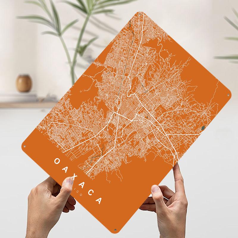 Oaxaca Mexico City Map Metal Poster Custom Wall Art Retro Vintage Tinplate Signs for Man Cave Room Decoration Bathroom Decor