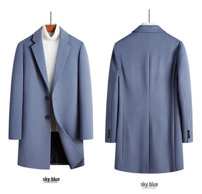 Men's Mid-Length Wool Slim Fit Trench Coat