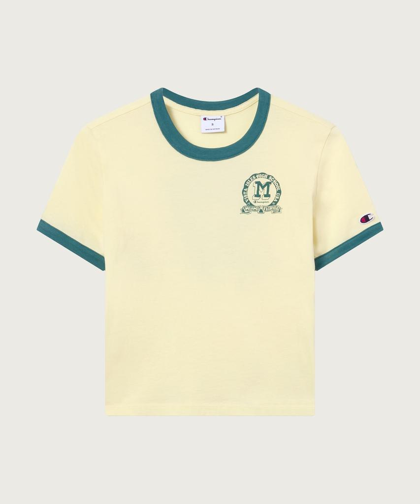 CHAMPION Women'S Sports Team Logo Cropped Ringer T-Shirt Yellow