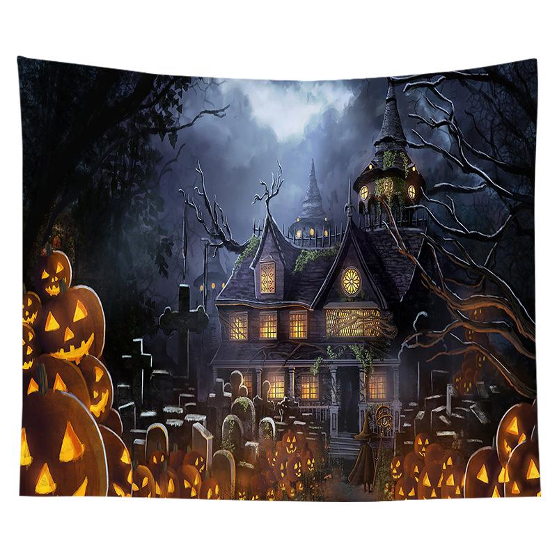 Halloween Tapestry Night Castle Graveyard Tapestry Hippie Tapestry Wall Hanging Bedroom Dorm Living Room Home Decor Tapestry