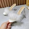 Women Clear Heels Sandals Fluffy Slippers Furry Slides for Women