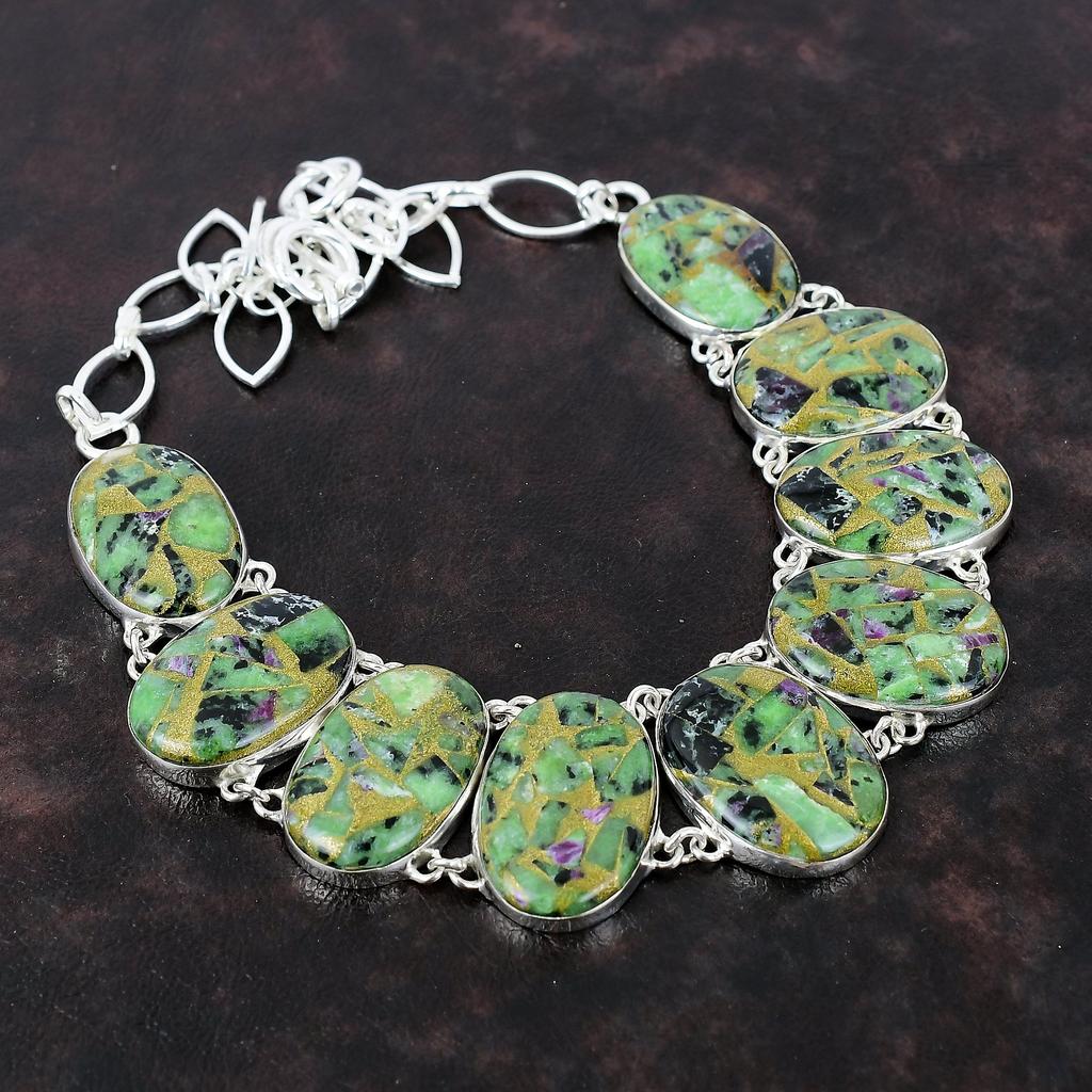 Ожерелье из медного рубина с цоизитом, ювелирные изделия ручной работы, ожерелье из стерлингового серебра 925 пробы, регулируемая цепочка, ожерелье, подарок для жены, дизайнерские ювелирные изделия из драгоценных камней